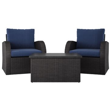 CorLiving Brisbane 3-Piece Patio Chat Set with Blue Cushions in Distressed Charcoal, , large