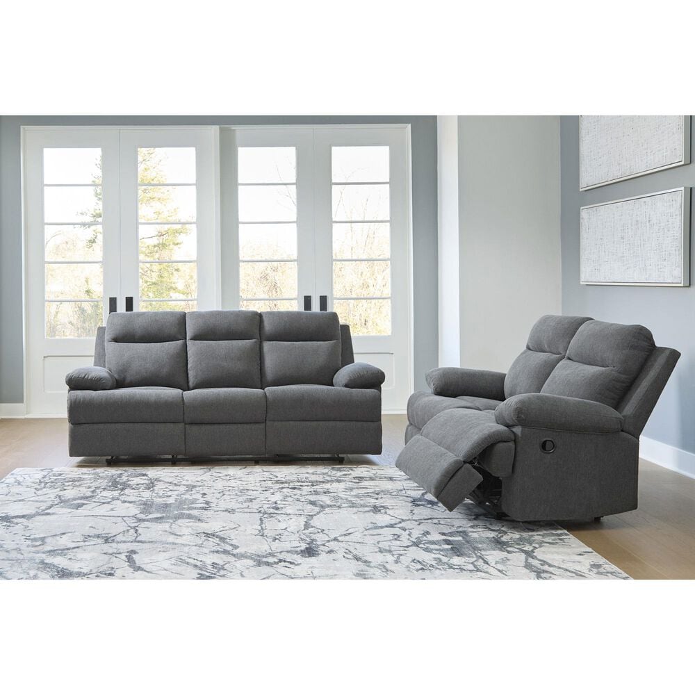 Ashley Side-Swipe Manual Reclining Loveseat in Charcoal, , large