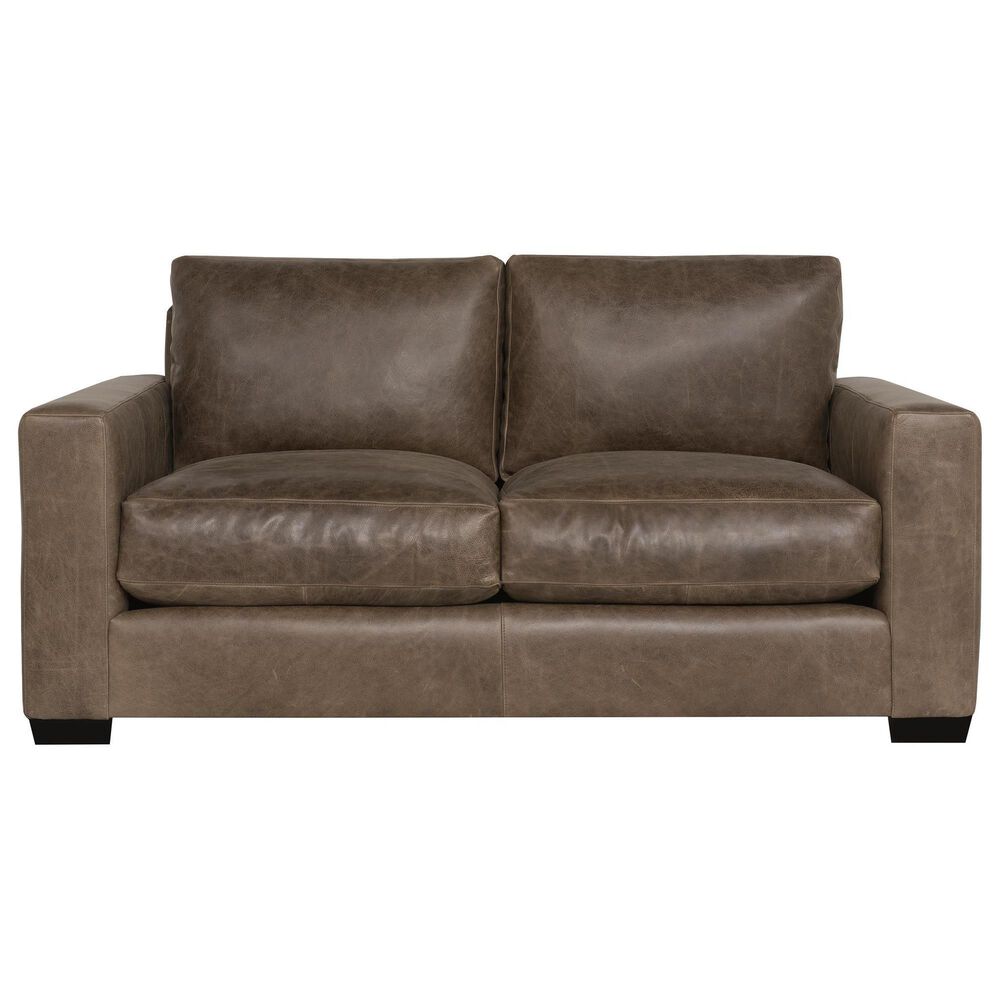 Bernhardt Dawkins Stationary Leather Loveseat in Brown, , large