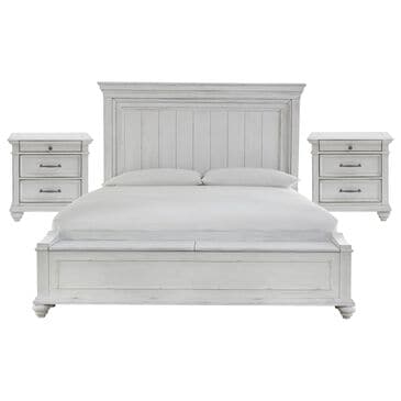 Ashley Kanwyn 3-Piece King Panel Bed Set with Storage Bench in Whitewash, , large