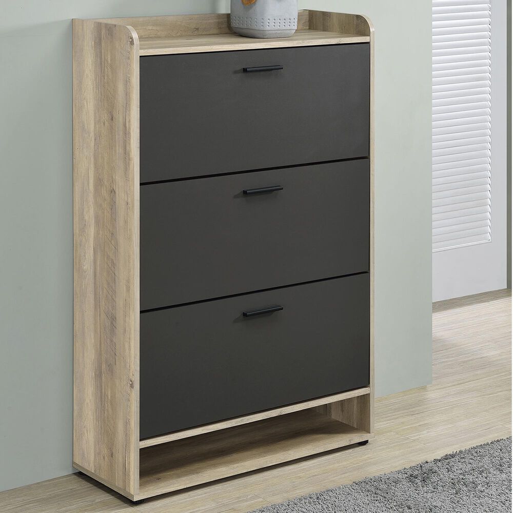 Pacific Landing Denia 3-Tier Shoe Storage Cabinet in Antique Pine and Grey, , large