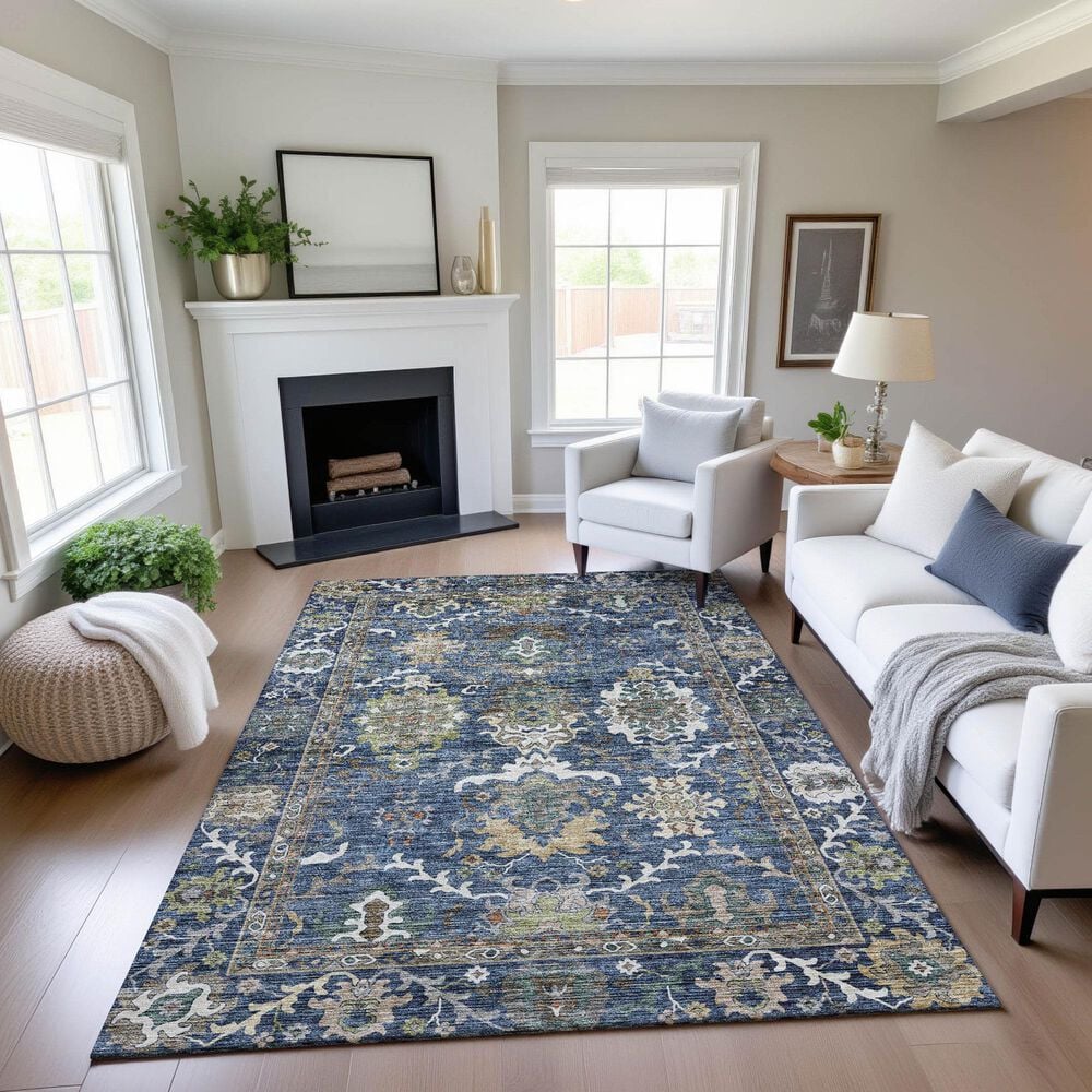 Dalyn Rug Company Silk Road Navy, Gold, Copper, Blue, Teal, Mocha and Fern 6&#39;6&quot; x 9&#39;6&quot; Area Rug, , large