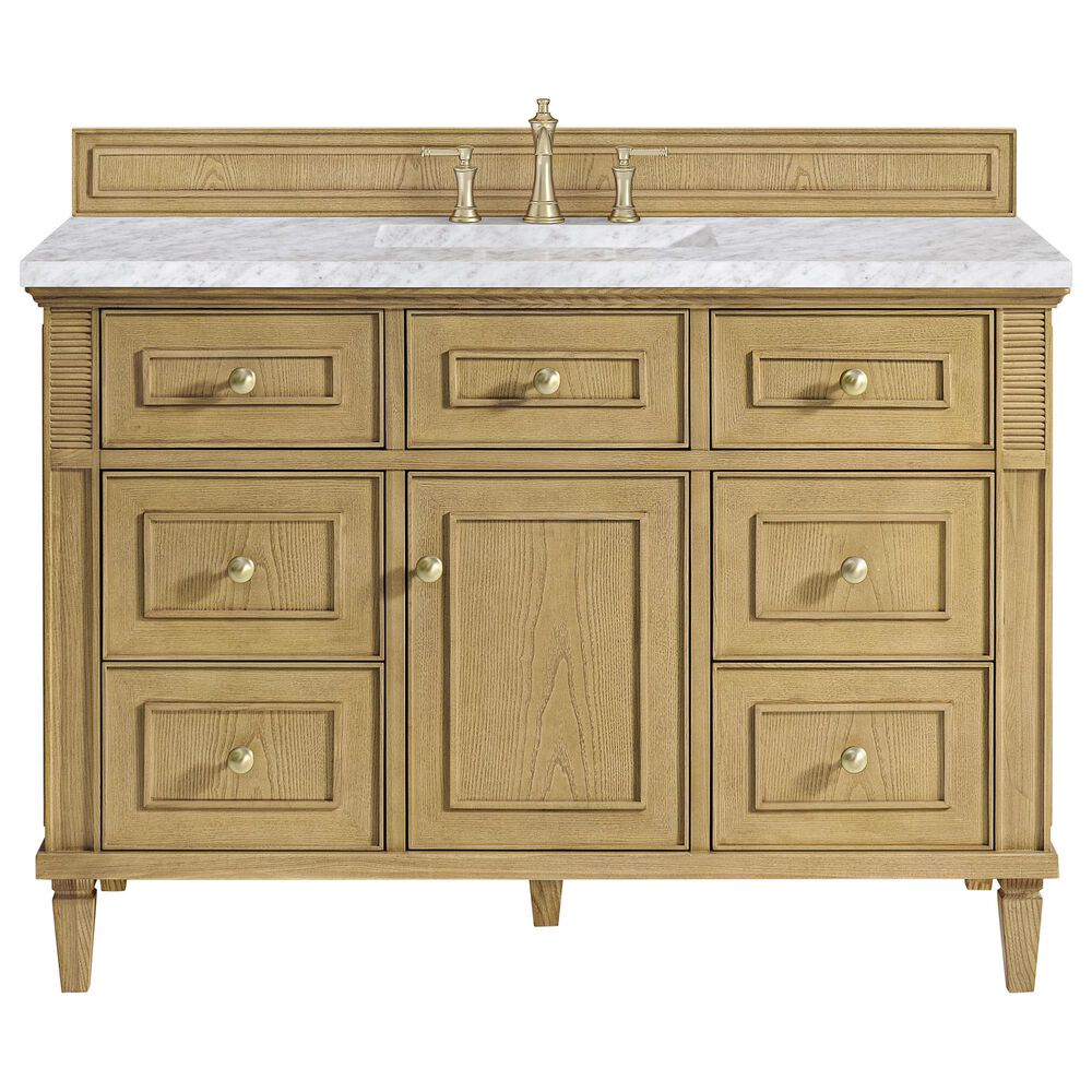 James Martin Vanities Lorelai 48" Single Vanity in Light Natural Oak with 3 CM Carrara White Marble Top, , large