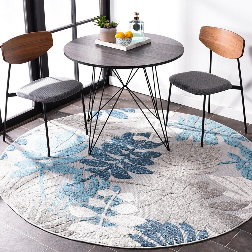 Safavieh Cabana CBN814F 6&#39;7&quot; Round Grey and Blue Indoor/Outdoor Area Performance Rug, , large
