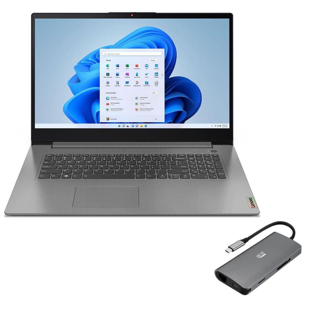 Lenovo 17.3" IdeaPad 3i Laptop | Intel Core i5-1135G7 - 8 GB RAM - Intel Iris Xe Graphics - 256 GB SSD in Arctic Grey + Adesso 8-in-1 USB-C Multiport Docking Station, , large