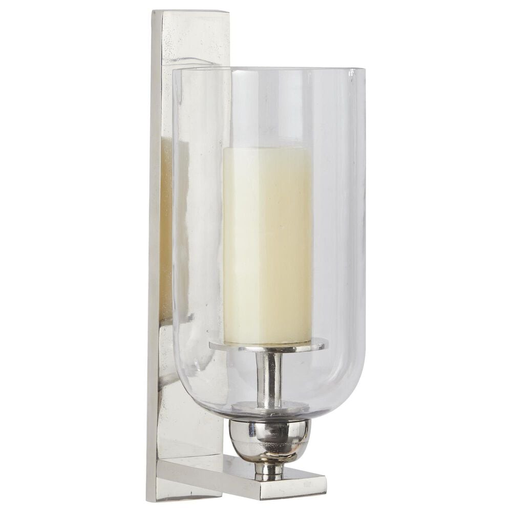 Maple and Jade 16" Single Indoor/Outdoor Wall Mount Candle Holder in Polished Silver and Clear, , large