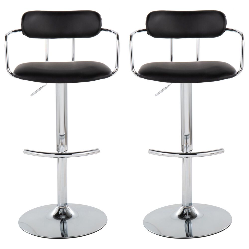 LumiSource Demi Swivel Adjustable Bar Stool with Black Upholstery in Chrome (Set of 2), , large