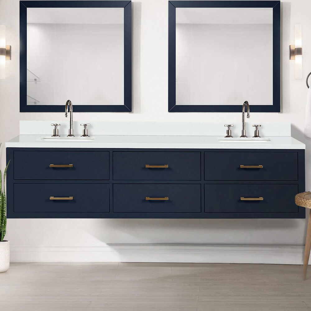 Lexora Home Castor 80&quot; Double Bathroom Vanity in Blue with 2 cm White Cultured Marble Top and Rectangular Sinks, , large