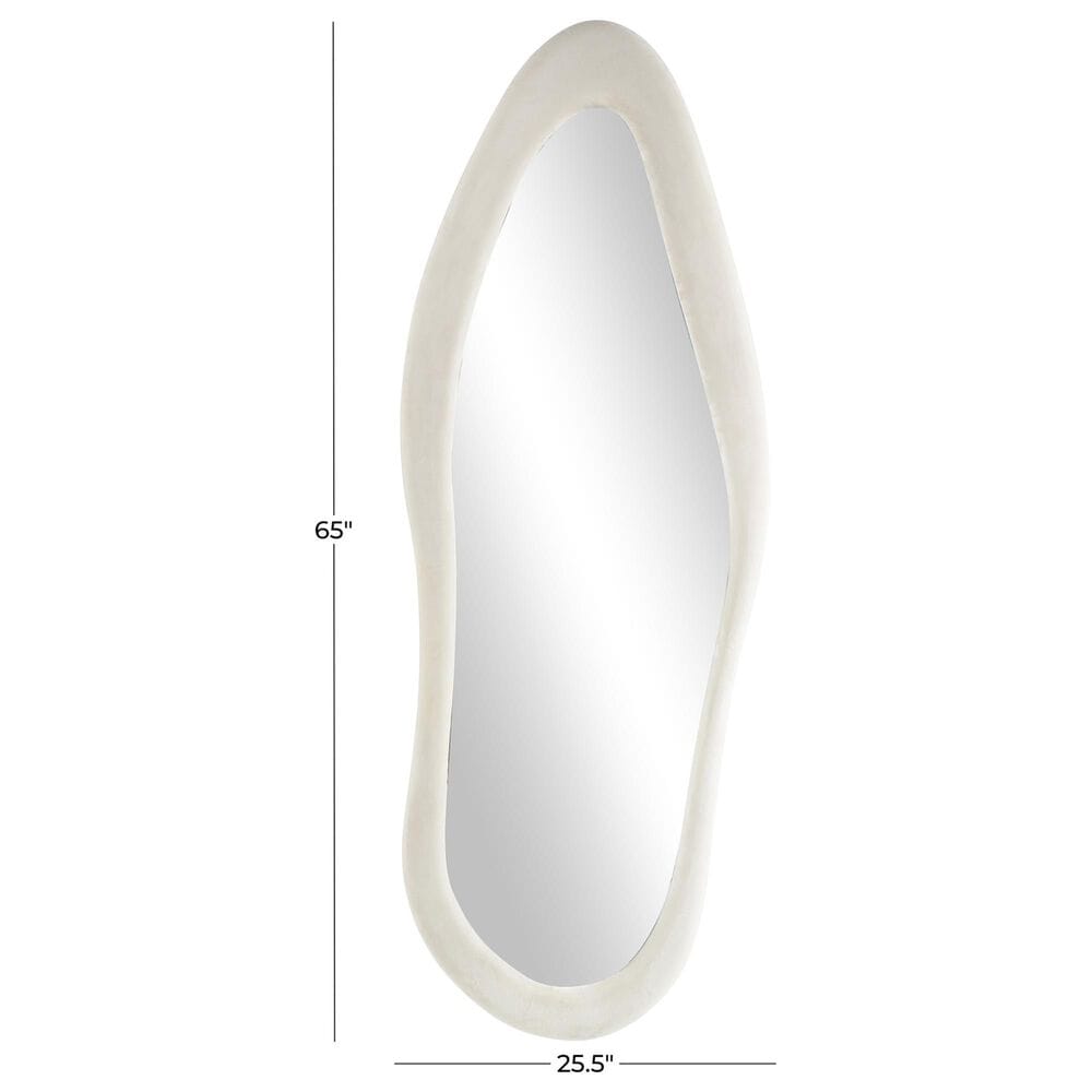 Maple and Jade 65&quot; x 26&quot; Velvet Abstract Wavy Wall Mirror in White, , large