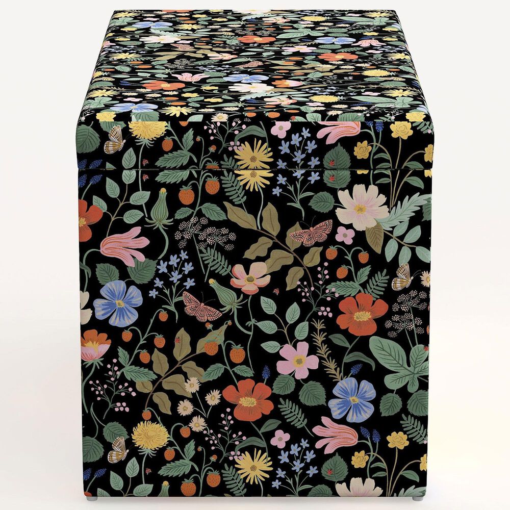 Rifle Paper Co Crafted by Cloth and Company Willie Storage Bench in Stawberry Fields Black, , large