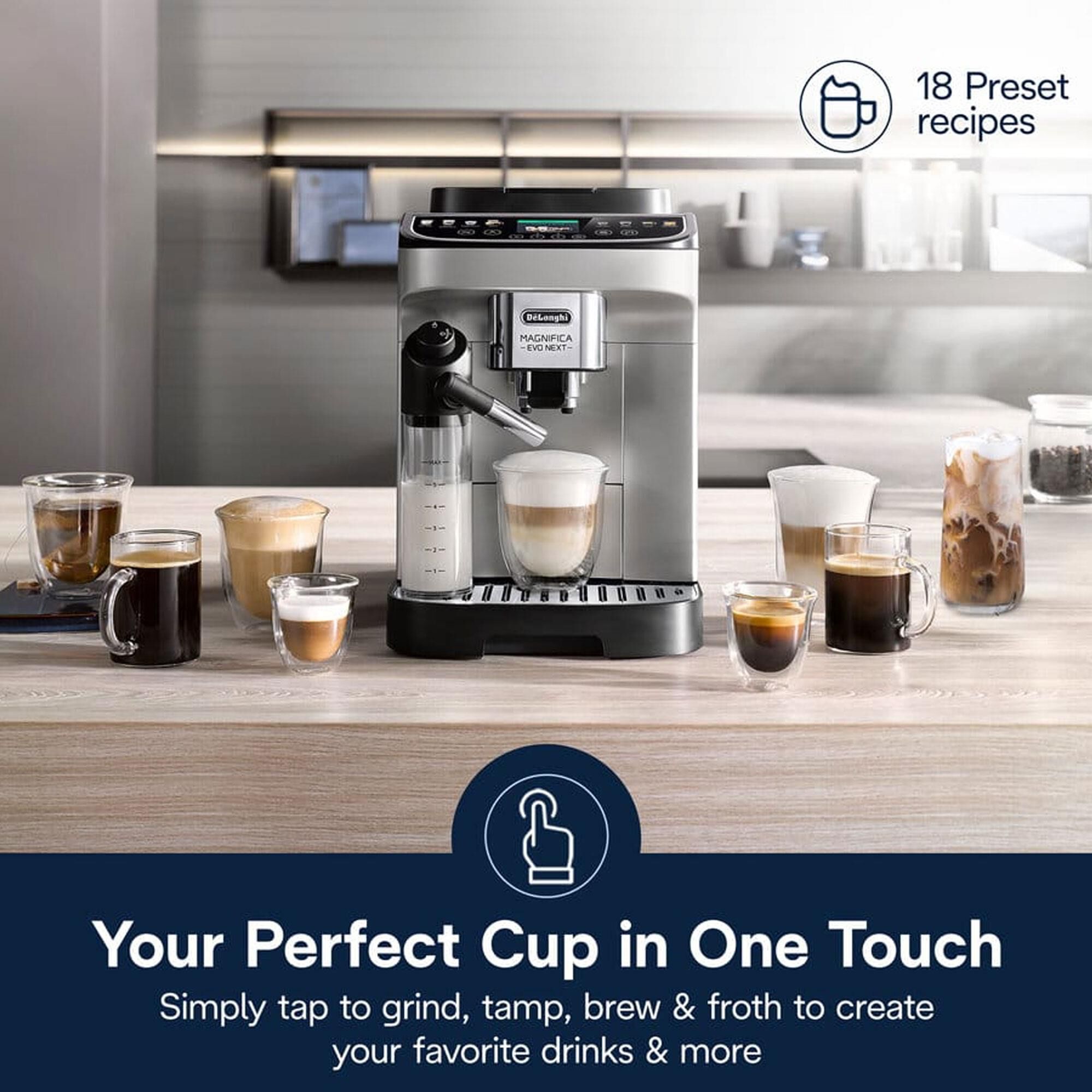 DeLonghi Magnifica Evo Next 61 Oz Espresso Machine in Silver Black