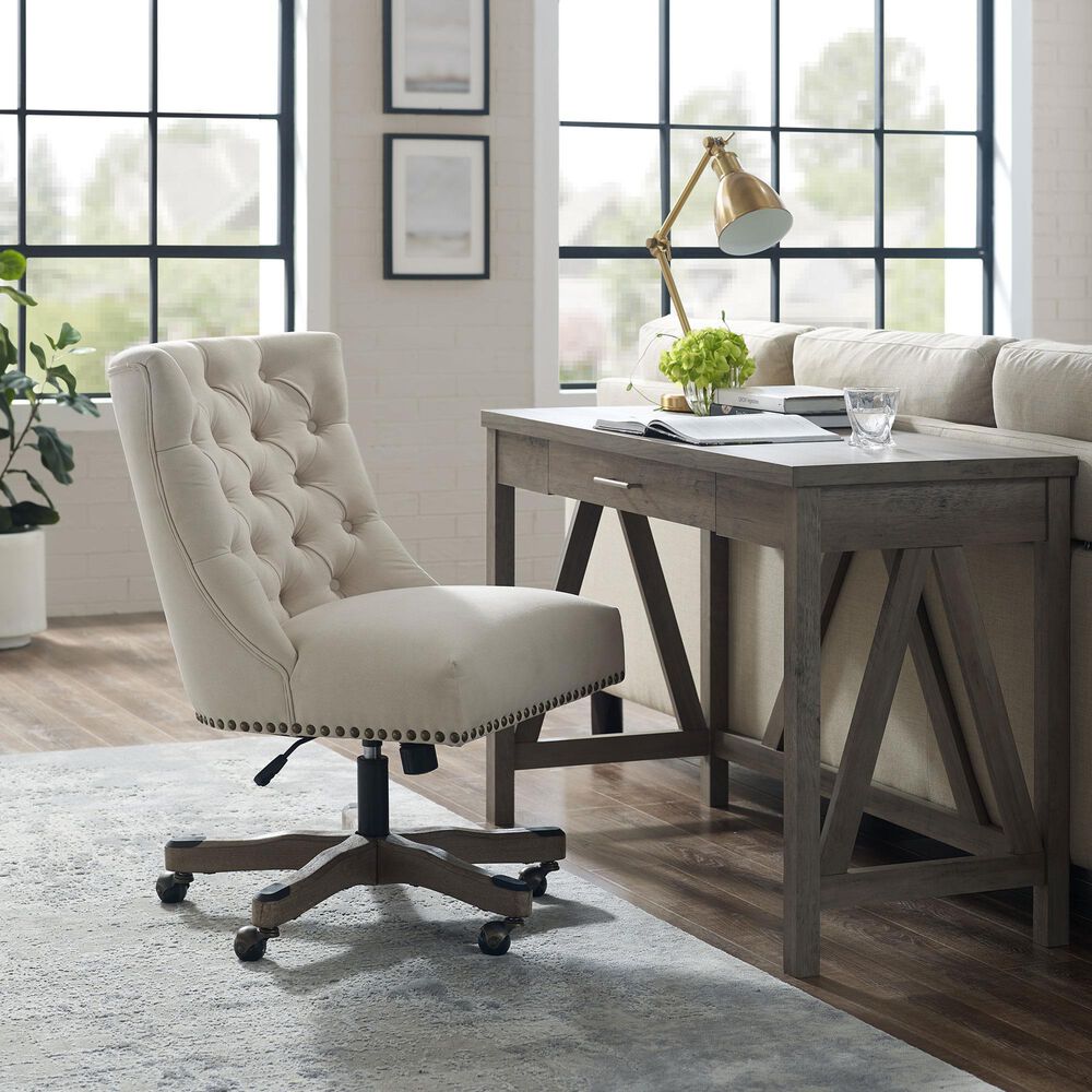 Linon Home Decor Della Office Chair with Natural Cushion in Gray Wash, , large