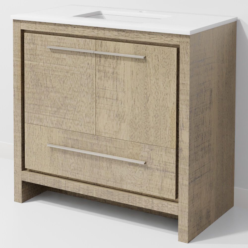 Lexora Home Lafarre 36" Single Bathroom Vanity in Rustic Acacia with 2 cm White Cultured Marble Top and Rectangular Sink, , large