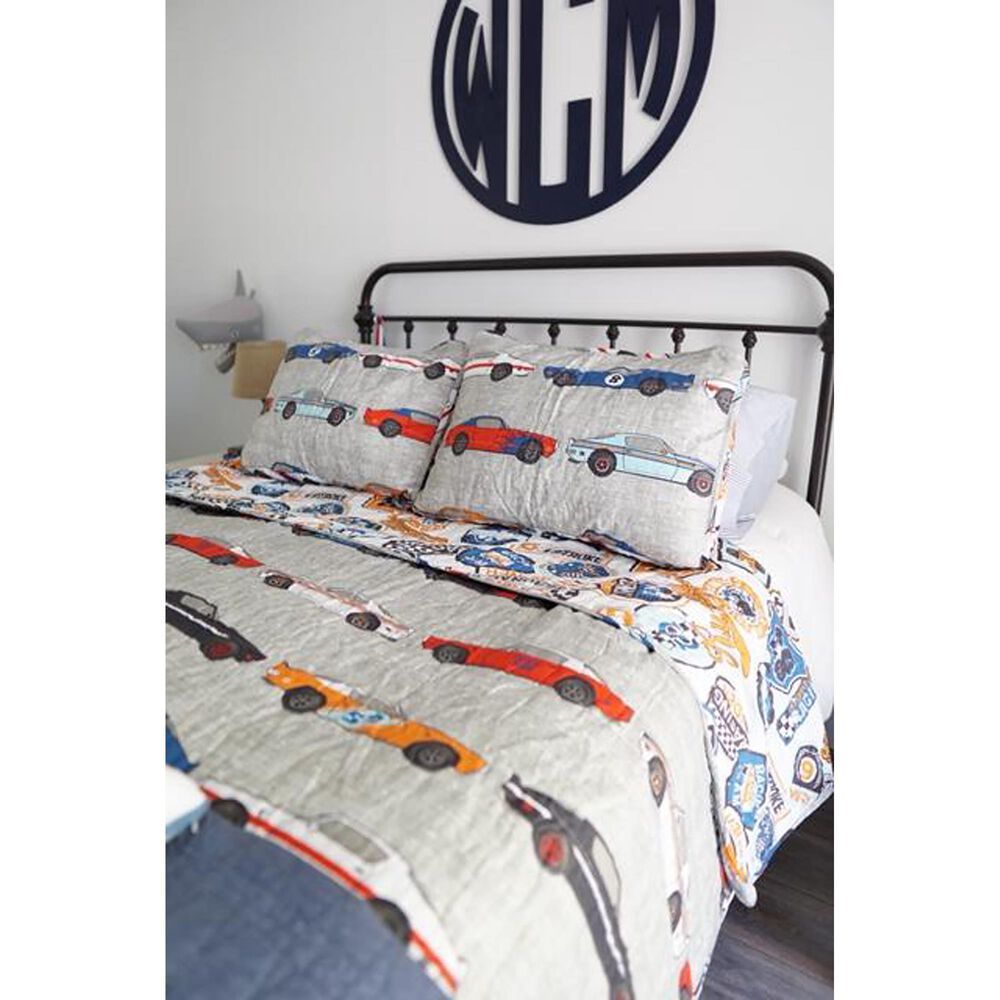 Triangle Home Fashions Race Cars 2-Piece Twin Quilt Set in Blue and Orange, , large