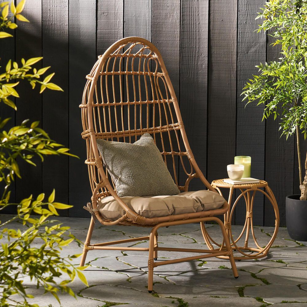 Hearth and Haven Elon Cocoon Outdoor Chair with Light Brown Cushion in Brown, , large