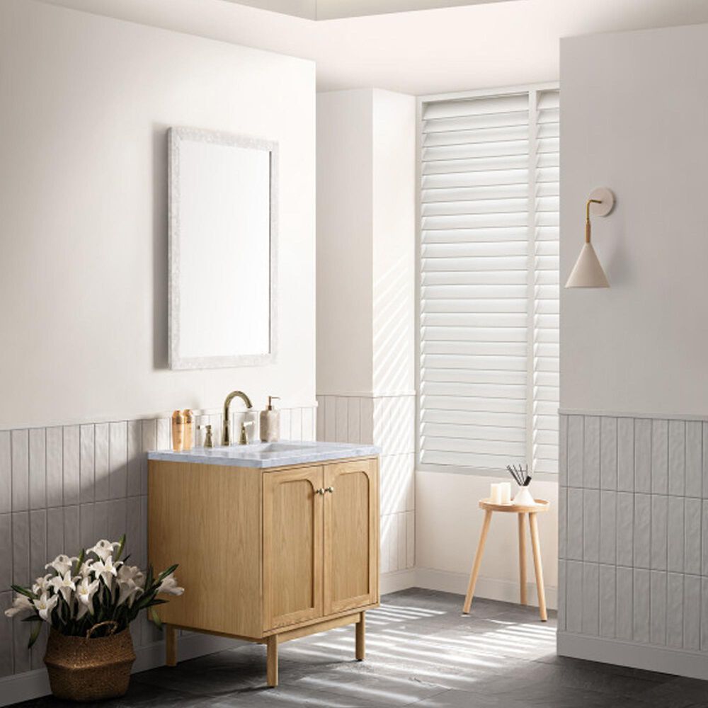 James Martin Vanities Laurent 30&quot; Single Bathroom Vanity in Light Natural Oak with 3 cm Carrara White Marble Top and Rectangular Sink, , large