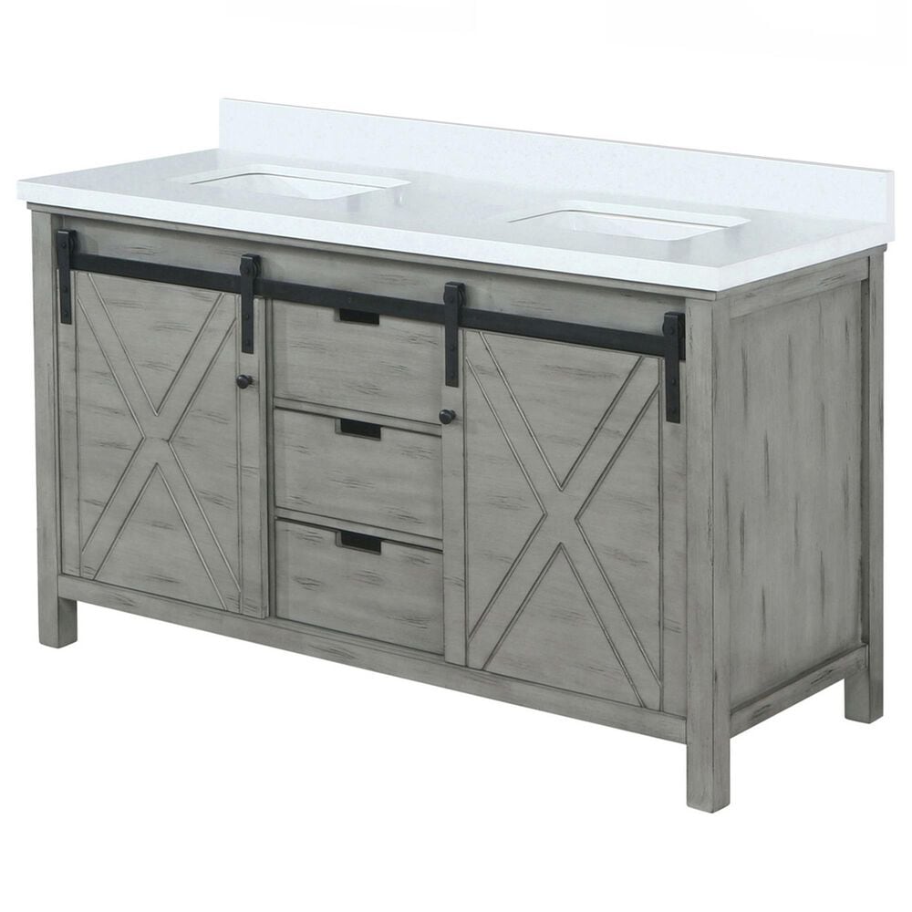 Lexora Home Marsyas 60" Double Bathroom Vanity in Ash Grey with 2 cm White Cultured Marble Top and Rectangular Sinks, , large