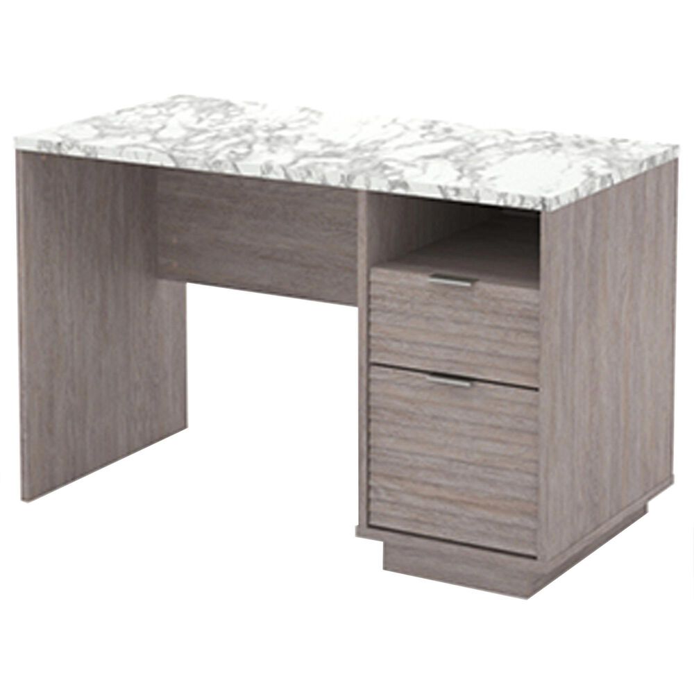 Sauder East Rock Single Pedestal Desk in Ashen Oak and White, , large