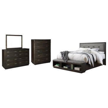 Signature Design by Ashley Hyndell 4 Piece King Bed Set in Dark Brown, , large