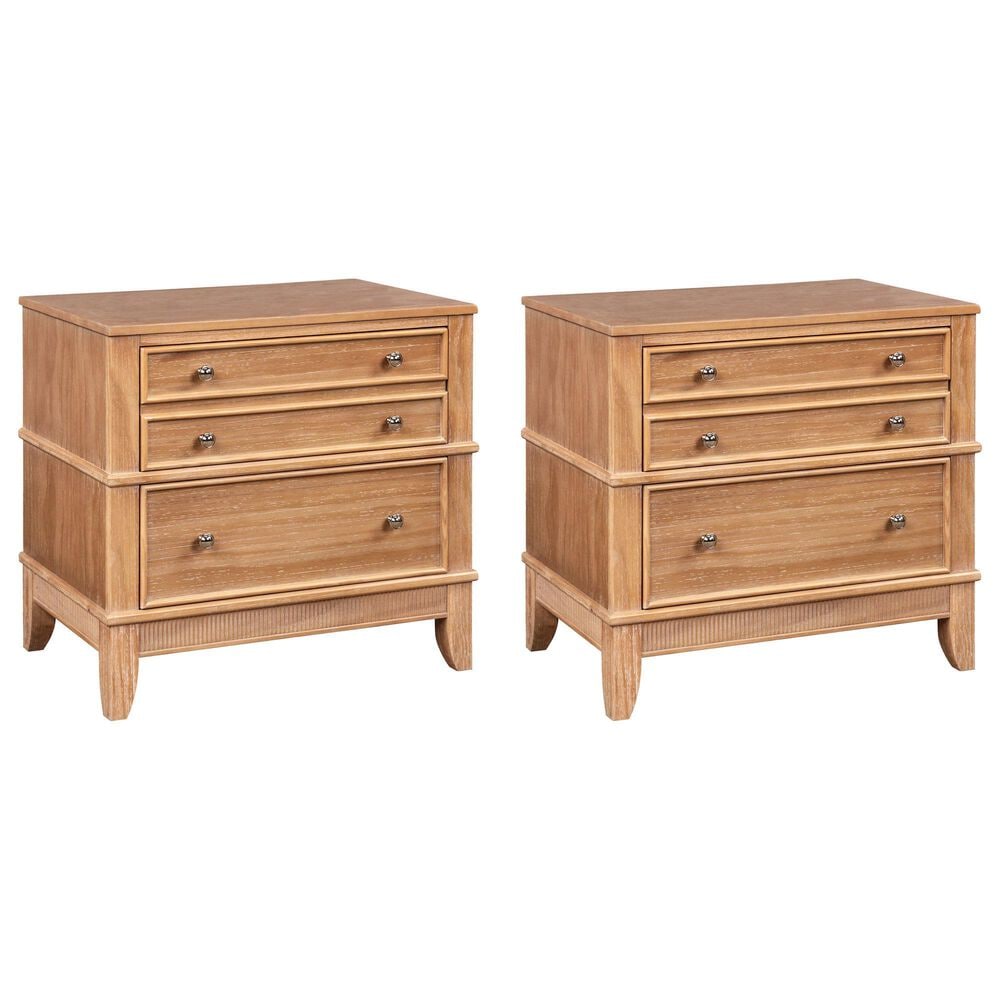 Hearth and Haven 3-Drawer Nightstand with Felt-Lined Hidden Space in Natural (Set of 2), , large
