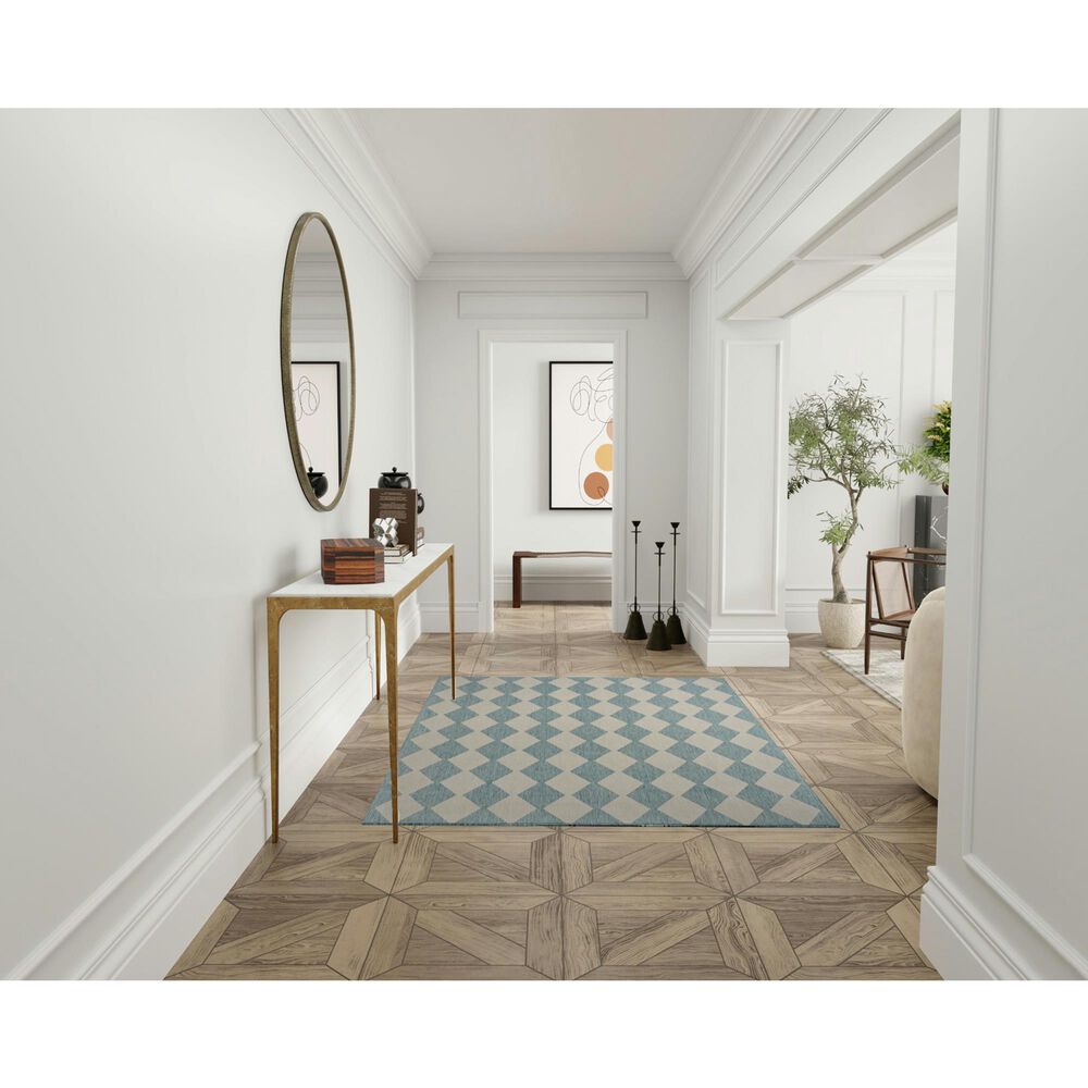 Nourison Positano Geometric Aqua 5&#39; x 7&#39; Indoor/Outdoor Area Rug, , large