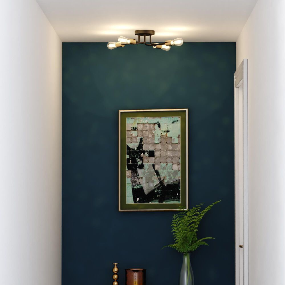 Vaxcel Rhine 4-Light Semi Flush Mount in Matte Black and Natural Brass, , large