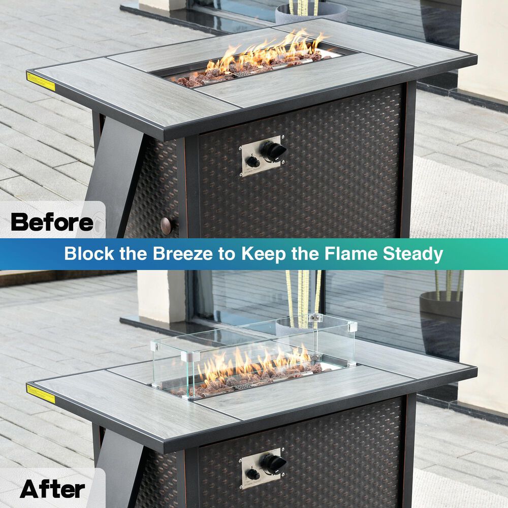 HOMLUX 23" Fire Pit Glass Flame Wind Guard with Aluminum Corner in Clear, , large