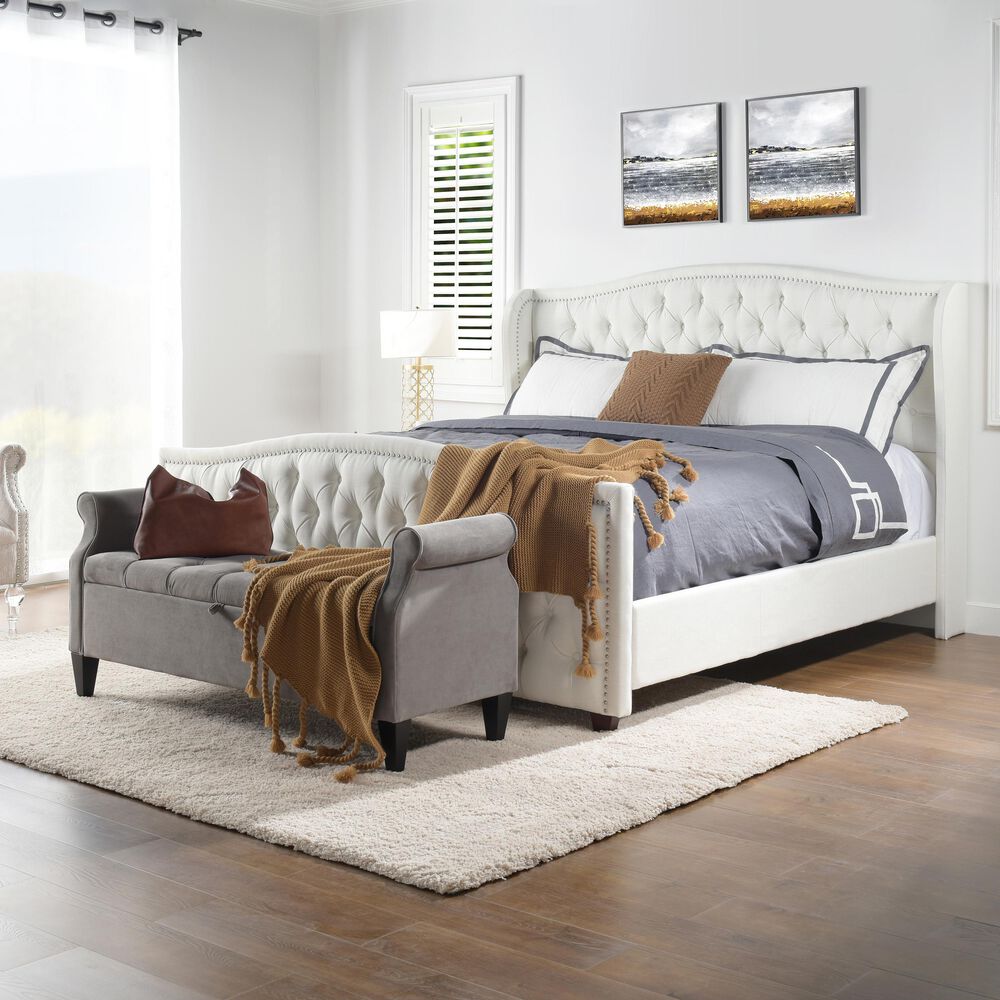 Jennifer Taylor Home Marcella Tufted Wingback Queen Bed in Antique