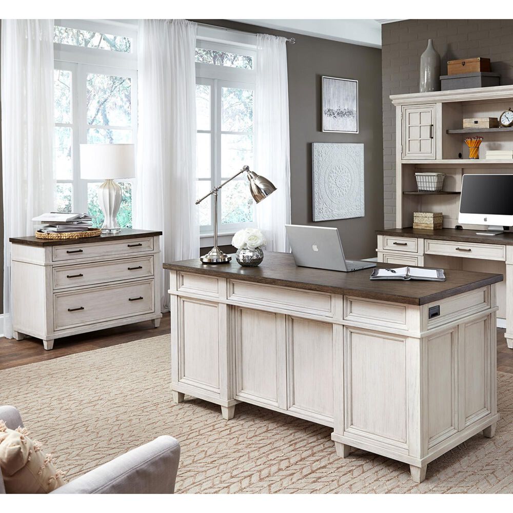 Riva Ridge Caraway 2-Piece Executive Desk and Lateral File Set in Aged Ivory, , large