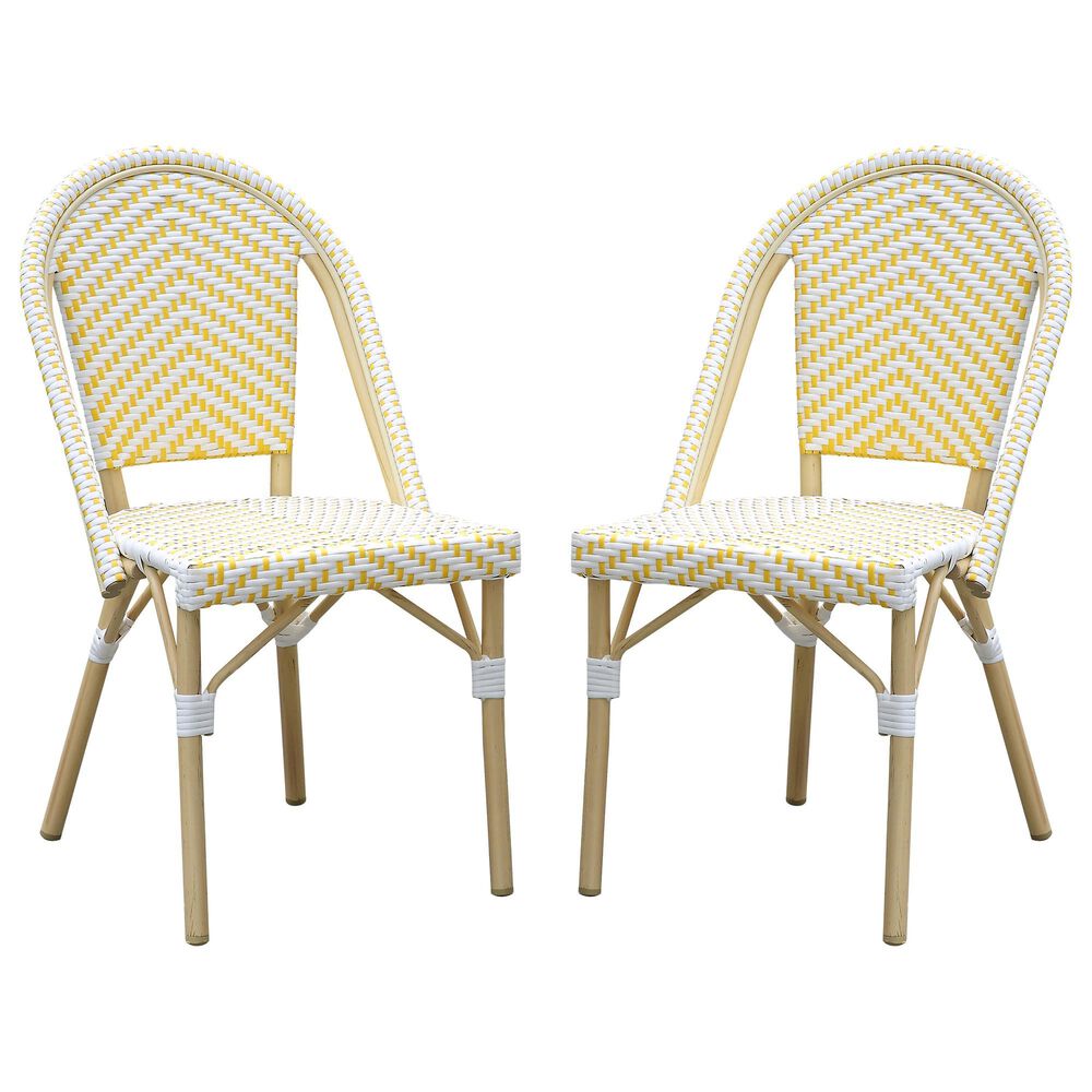 Furniture of America Toby Patio Side Chair in Yellow/White (Set of 2), , large