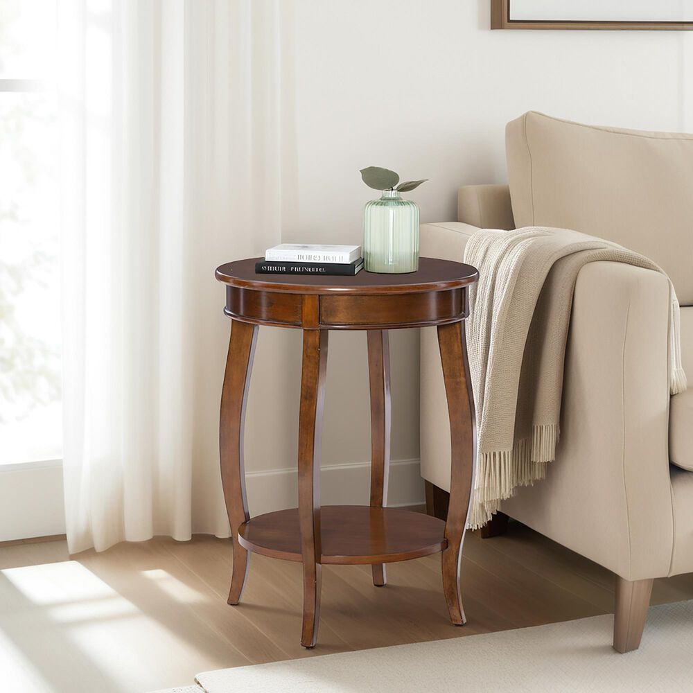Linon Home Decor Rainbow Round Side Table in Hazelnut, , large
