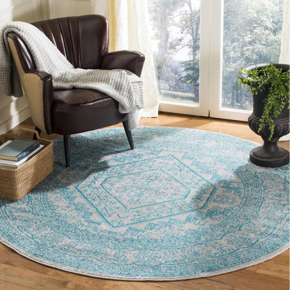 Safavieh Adirondack ADR108L 6" Round Light Grey and Teal Area Rug, , large
