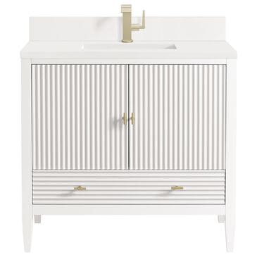 James Martin Vanities Myrrin 36" Vanity in Bright White with Single Hole 3 CM White Zeus Quartz Top & Backsplash, , large