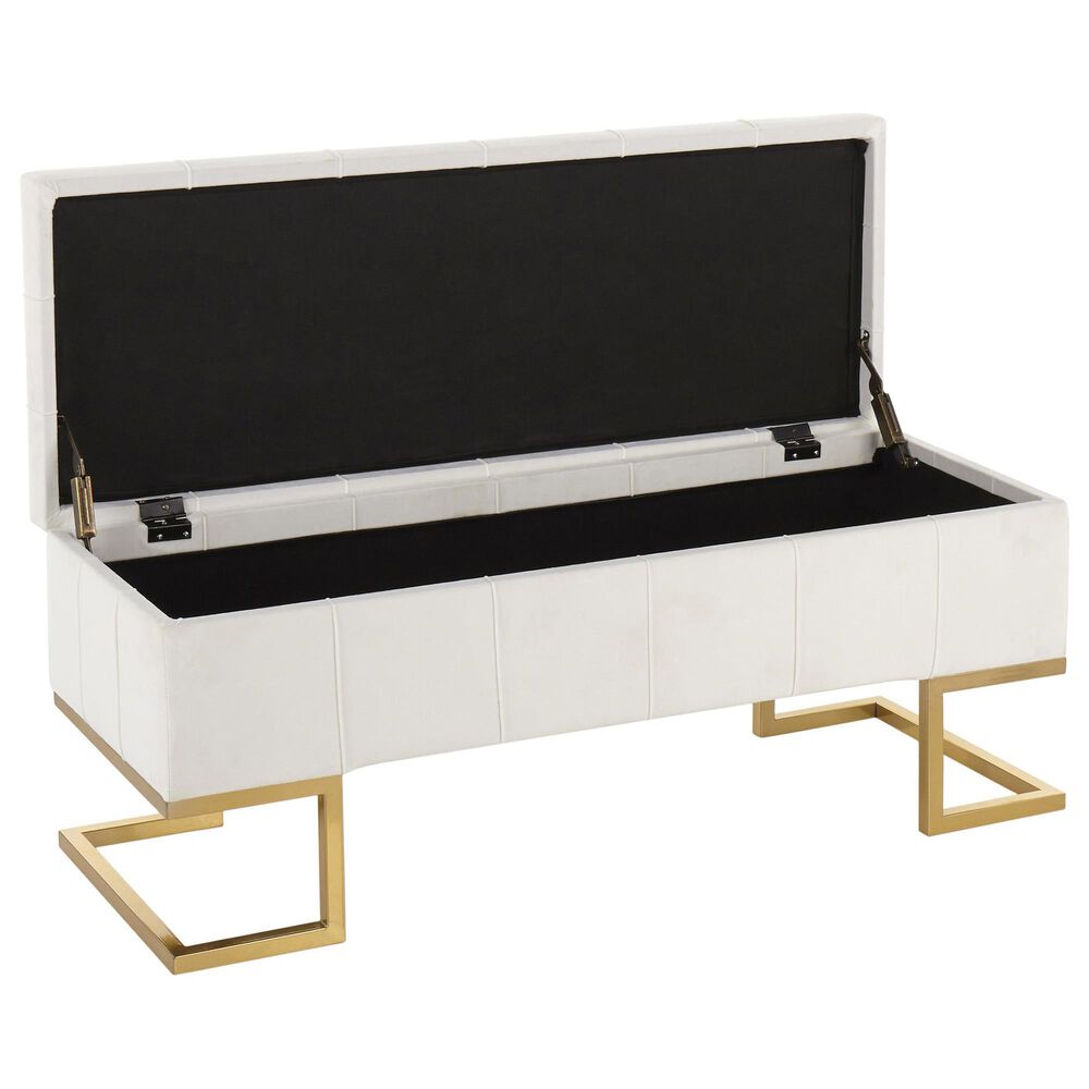 Lumisource Midas Storage Bench with White Velvet Cushion in Gold, , large