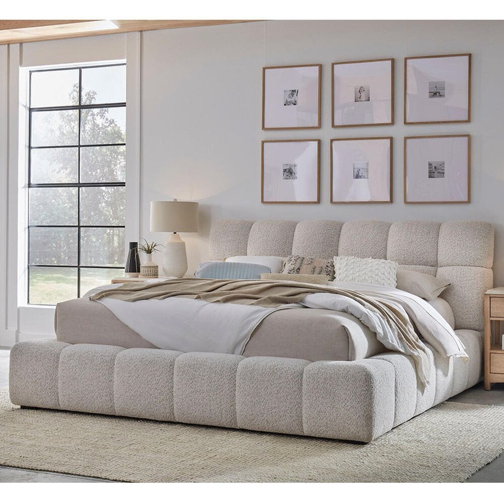 Simeon Collection Escape Queen Upholstered Platform Bed in Fluffy River Rock, , large