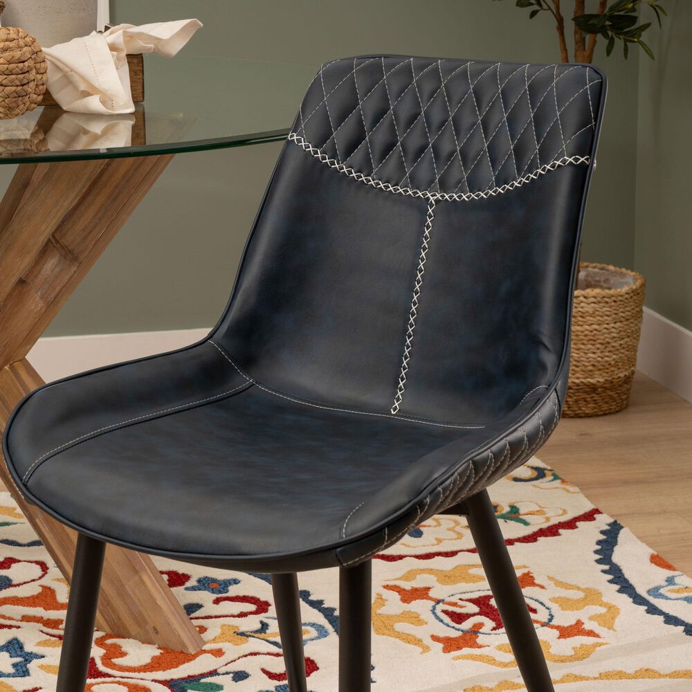 Linon Home Decor Edler Side Chair with Blue Upholstery in Black (Set of 2), , large