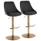 LumiSource Diana Adjustable Barstool with Black Faux Leather Upholstery in Gold (Set of 2), , large