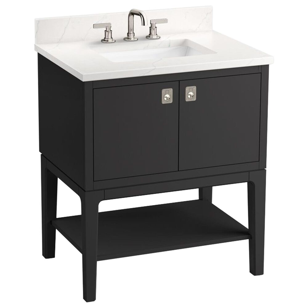 Kohler Seagrove 30" Single Bathroom Vanity in Ferrous Grey with 3 cm White Quartz Top and Rectangular Sink, , large