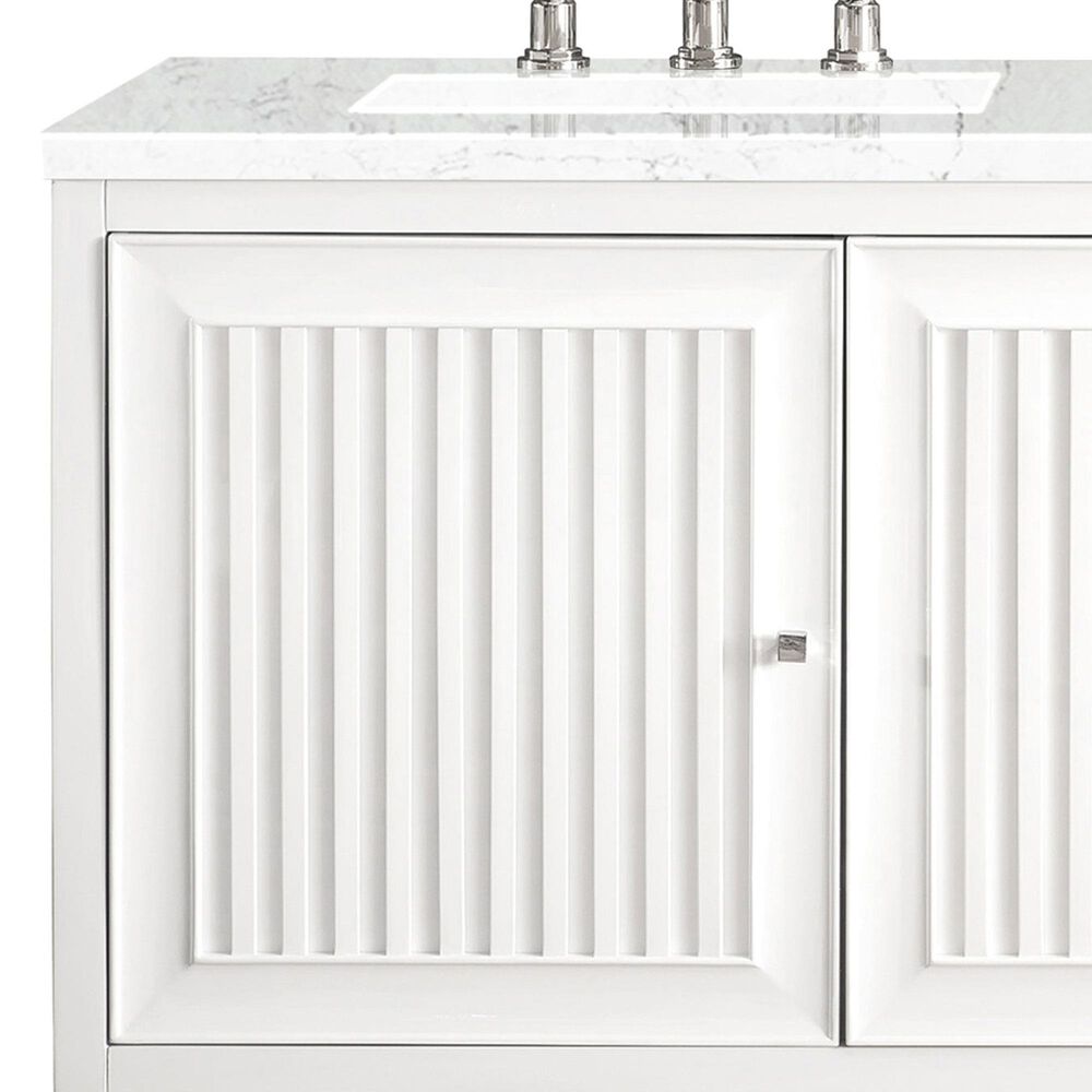 James Martin Vanities Athens 60&quot; Double Bathroom Vanity in Glossy White with 3 cm Eternal Jasmine Pearl Quartz Top and Rectangular Sinks, , large