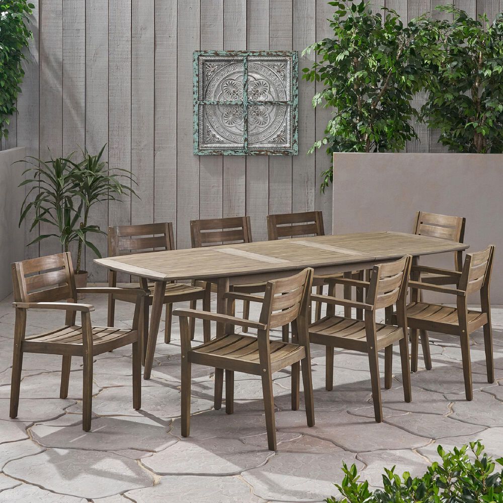 Noble House Stamford 9-Piece Patio Dining Set in Gray, , large