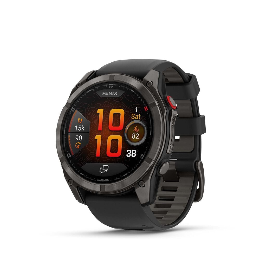 Garmin Fenix 8 Pro Sapphire AMOLED Smartwatch 51mm Carbon Gray DLC Titanium Case with Black and Pebble Gray Silicone Band, , large