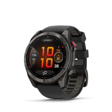 Garmin Fenix 8 Pro Sapphire AMOLED Smartwatch 51mm Carbon Gray DLC Titanium Case with Black and Pebble Gray Silicone Band, , large