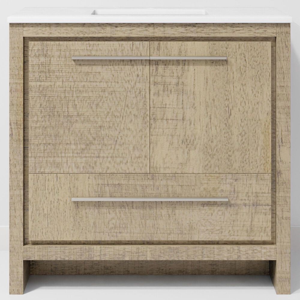 Lexora Home Lafarre 36" Single Bathroom Vanity in Rustic Acacia with 2 cm White Quartz Top and Rectangular Sink, , large