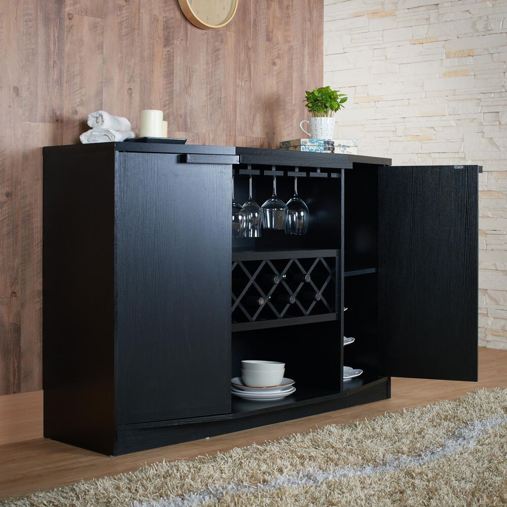 Furniture of America Clay Wine Bar Buffet in Black Nebraska Furniture