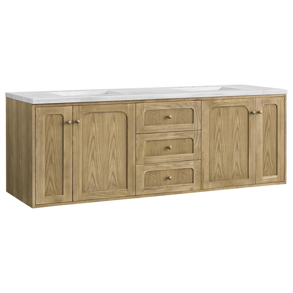 James Martin Vanities Laurent 72&quot; Double Bathroom Vanity in Light Natural Oak with 3 cm Arctic Fall Solid Surface Top and Rectangular Sinks, , large