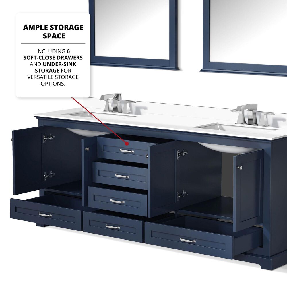 Lexora Home Dukes 80&quot; Double Bathroom Vanity in Dark grey with 2 cm White Quartz Top, Rectangular Sinks and 30&quot; Mirrors, , large