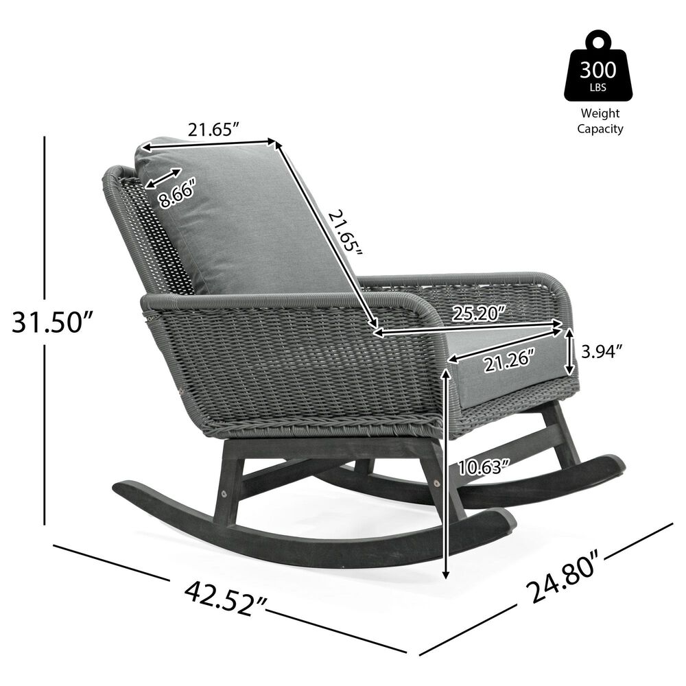 Hearth and Haven Minimalist Patio Rocking Chair with Cushions and Wood Frame in Gray, , large