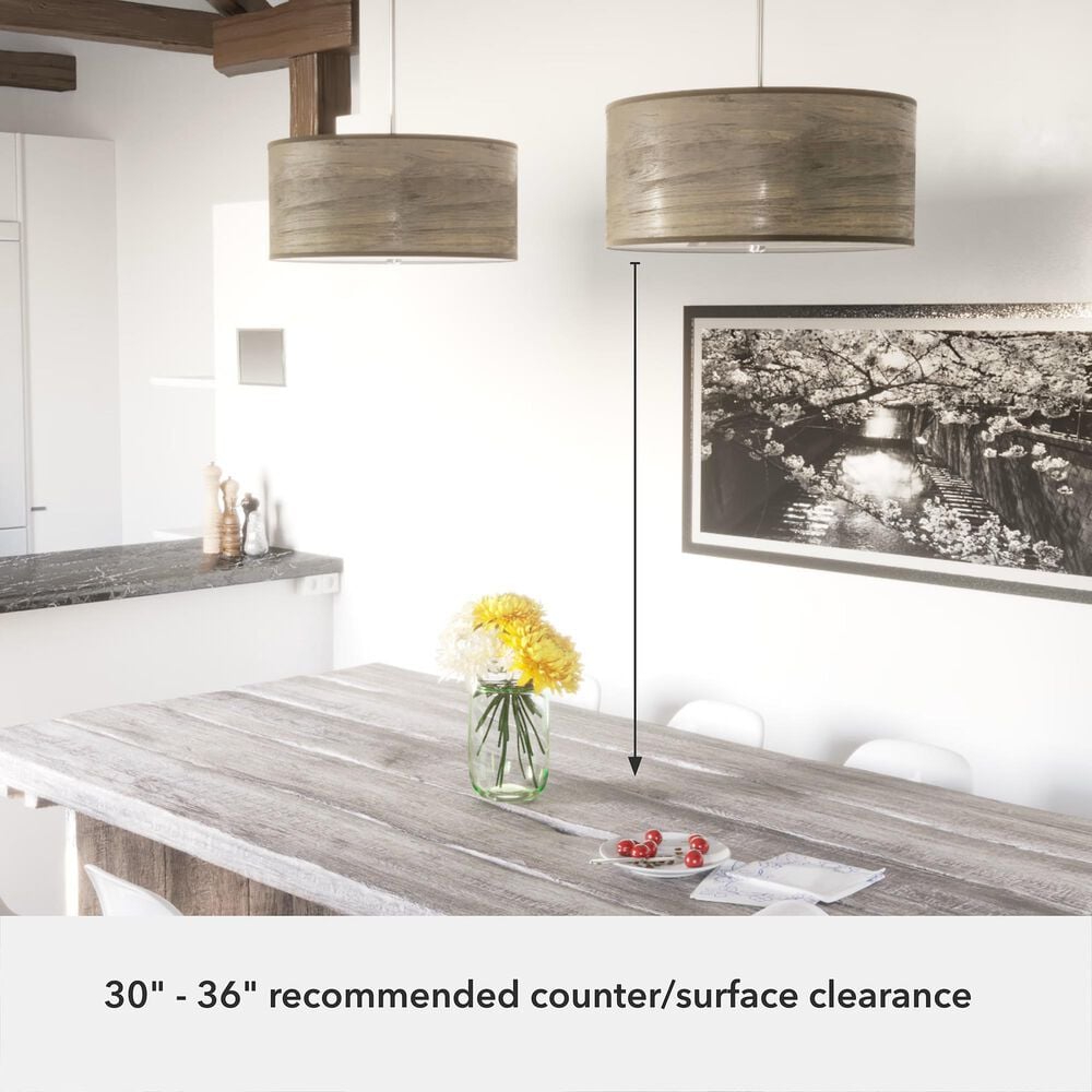 Hunter Solhaven 3-Light Mini Pendant with Warm Grey Oak Shade in Brushed Nickel, , large
