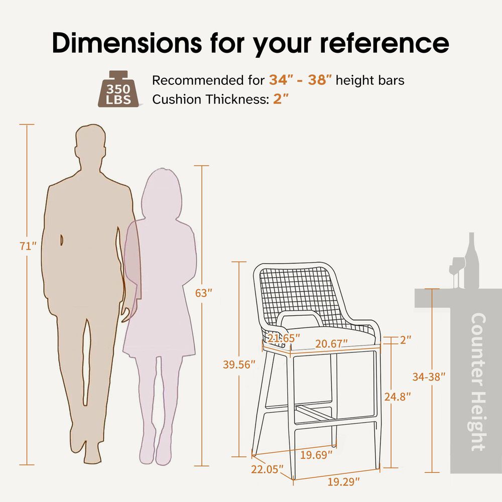 HOMLUX Outdoor Counter Stool with Plaid Back in Grey and Beige (Set of 2), , large