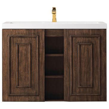 James Martin Vanities Alicante 39.5" Single Bathroom Vanity in Mid Century Acacia with 5 cm White Glossy Resin Top and Rectangular Sink, , large